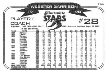1998 Huntsville Stars #24 Webster Garrison Back