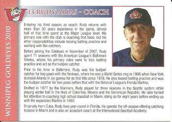 2010 Winnipeg Goldeyes #NNO Rudy Arias Back