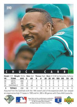 1993 Upper Deck Florida Marlins #590 Chuck Carr Back