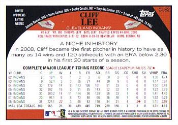 2009 Topps Cleveland Indians #CLE2 Cliff Lee Back