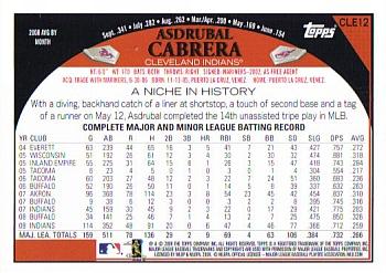 2009 Topps Cleveland Indians #CLE12 Asdrubal Cabrera Back