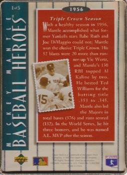 1995 Upper Deck Baseball Heroes Mickey Mantle 5-Card Tin #1 1956 - Triple Crown Season Back