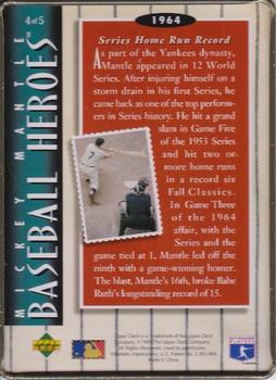 1995 Upper Deck Baseball Heroes Mickey Mantle 5-Card Tin #4 1964 - Series Home Run Record Back
