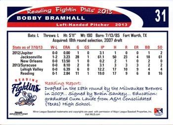 2013 Grandstand Reading Fightin Phils Update #NNO Bobby Bramhall Back