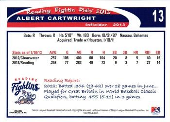 2013 Grandstand Reading Fightin Phils Update #NNO Albert Cartwright Back
