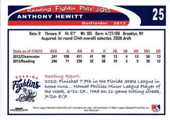 2013 Grandstand Reading Fightin Phils Update #NNO Anthony Hewitt Back