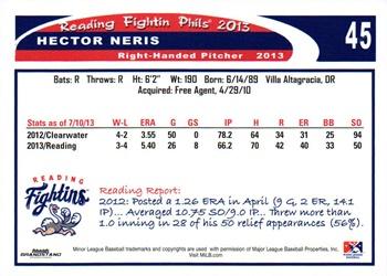 2013 Grandstand Reading Fightin Phils Update #NNO Hector Neris Back