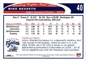 2013 Grandstand Reading Fightin Phils Update #NNO Mike Nesseth Back