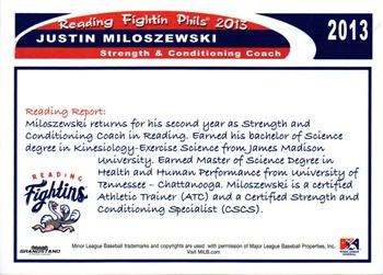 2013 Grandstand Reading Fightin Phils Update #NNO Justin Miloszewski Back