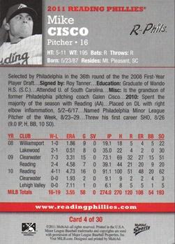 2011 MultiAd Reading Phillies #4 Mike Cisco Back