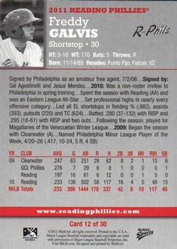 2011 MultiAd Reading Phillies #12 Freddy Galvis Back
