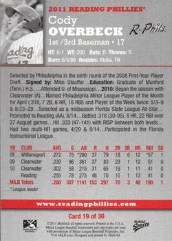 2011 MultiAd Reading Phillies #19 Cody Overbeck Back