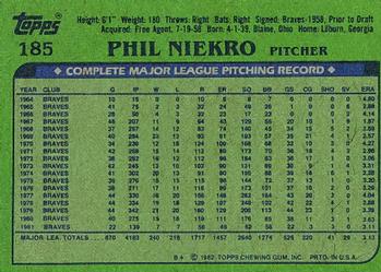 1982 Topps #185 Phil Niekro Back