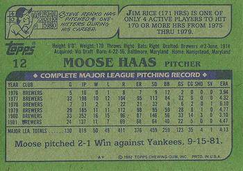 1982 Topps #12 Moose Haas Back