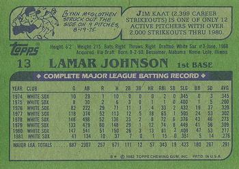 1982 Topps #13 Lamar Johnson Back