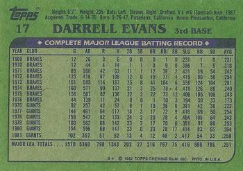 1982 Topps #17 Darrell Evans Back