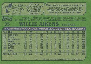 1982 Topps #35 Willie Aikens Back