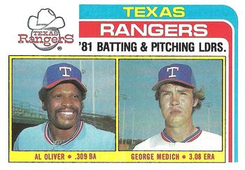 1982 Topps #36 Rangers Leaders / Checklist (Al Oliver / George Medich) Front