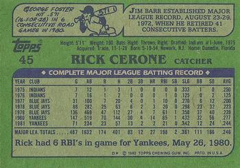 1982 Topps #45 Rick Cerone Back