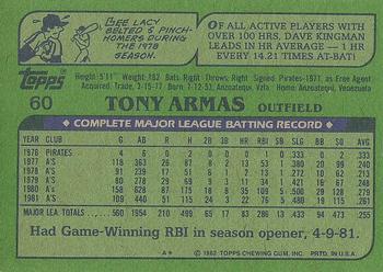 1982 Topps #60 Tony Armas Back