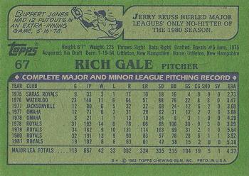 1982 Topps #67 Rich Gale Back