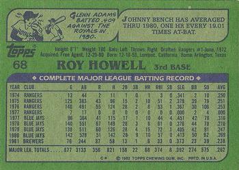 1982 Topps #68 Roy Howell Back
