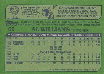 1982 Topps #69 Al Williams Back