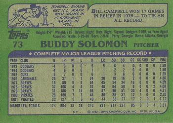 1982 Topps #73 Buddy Solomon Back