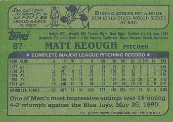 1982 Topps #87 Matt Keough Back