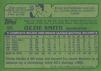 1982 Topps #95 Ozzie Smith Back
