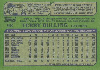 1982 Topps #98 Terry Bulling Back