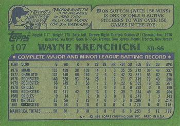 1982 Topps #107 Wayne Krenchicki Back