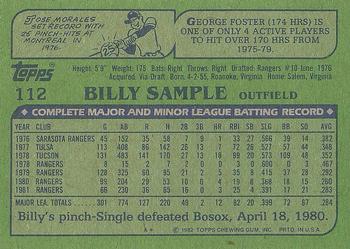 1982 Topps #112 Billy Sample Back