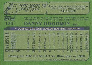 1982 Topps #123 Danny Goodwin Back