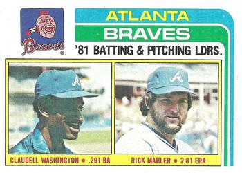 1982 Topps #126 Braves Leaders / Checklist (Claudell Washington / Rick Mahler) Front