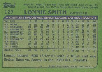 1982 Topps #127 Lonnie Smith Back