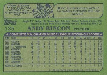 1982 Topps #135 Andy Rincon Back