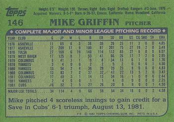 1982 Topps #146 Mike Griffin Back