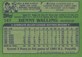 1982 Topps #147 Denny Walling Back