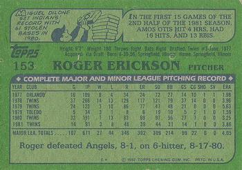 1982 Topps #153 Roger Erickson Back
