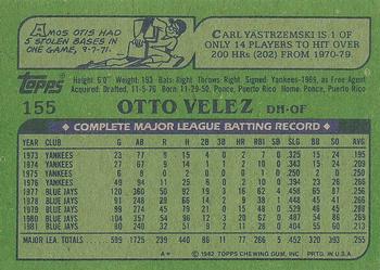 1982 Topps #155 Otto Velez Back