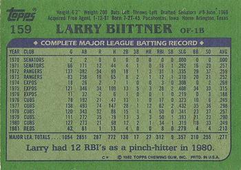 1982 Topps #159 Larry Biittner Back