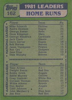 1982 Topps #162 '81 Home Run Leaders (Mike Schmidt / Tony Armas / Dwight Evans / Bobby Grich / Eddie Murray) Back