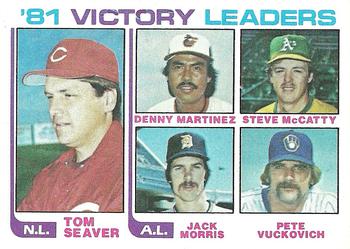1982 Topps #165 '81 Victory Leaders (Tom Seaver / Denny Martinez / Steve McCatty / Jack Morris / Pete Vuckovich) Front