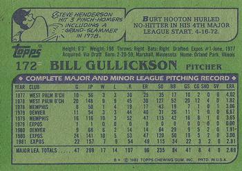 1982 Topps #172 Bill Gullickson Back