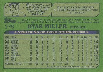 1982 Topps #178 Dyar Miller Back