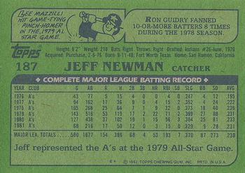 1982 Topps #187 Jeff Newman Back