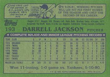 1982 Topps #193 Darrell Jackson Back