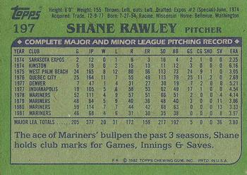 1982 Topps #197 Shane Rawley Back