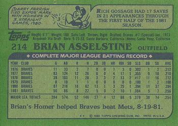 1982 Topps #214 Brian Asselstine Back